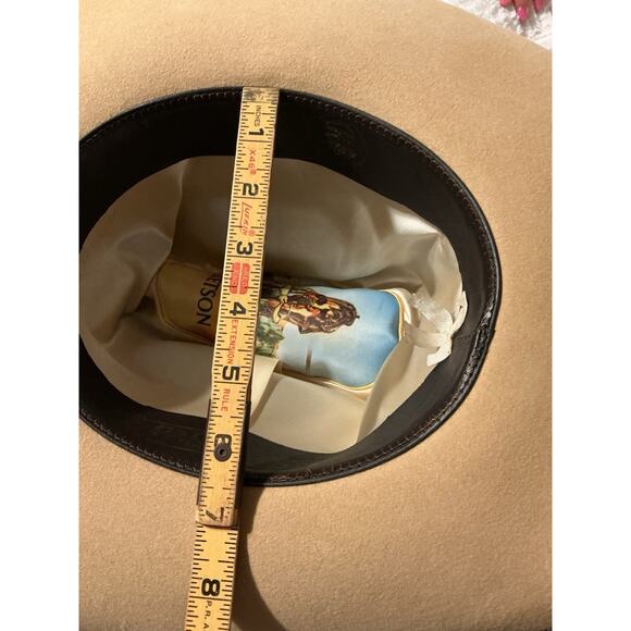 VTG Stetson 4X Western Cowboy Hat Tan Fur Felt Rancher Style USA Braided Buckle - Picture 14 of 16